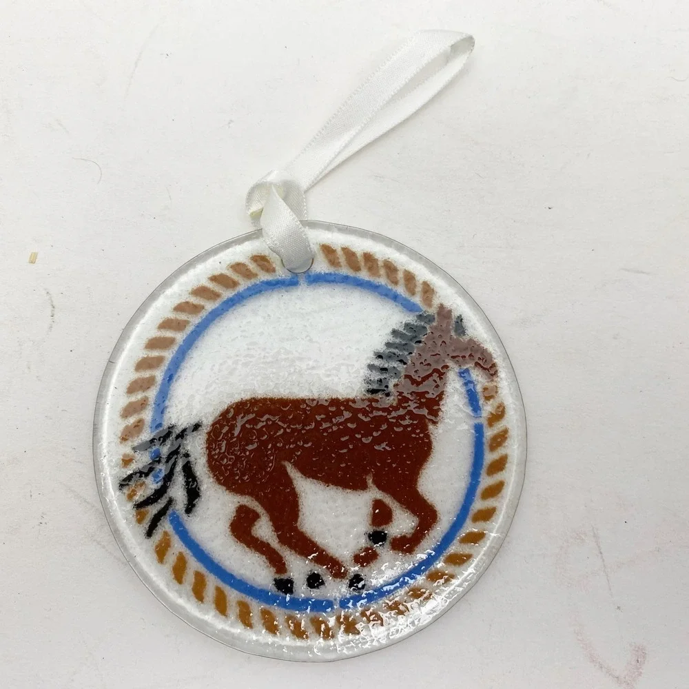 Peggy Karr Horse Fused Glass Suncatcher Ornament Round 3.25 in